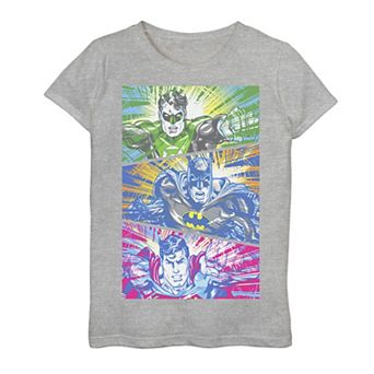 Girls 7-16 DC Comics Green Lanturn Batman Superman Panels Graphic Tee