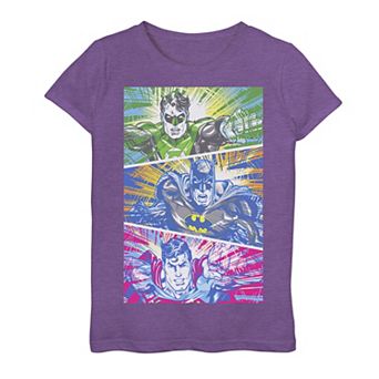 Girls 7-16 DC Comics Green Lanturn Batman Superman Panels Graphic Tee