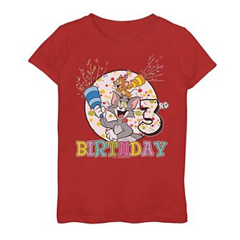 Girls 7-16 Tom And Jerry 3rd Birthday Portrait Graphic Tee