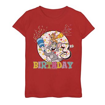 Girls 7-16 Tom And Jerry 3rd Birthday Portrait Graphic Tee