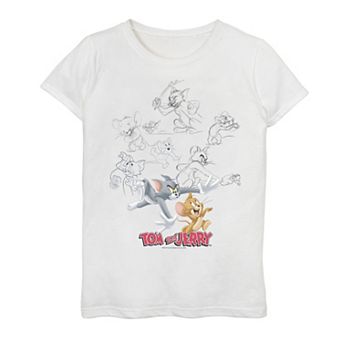 Girls 7-16 Tom And Jerry Sketch Collage Graphic Tee