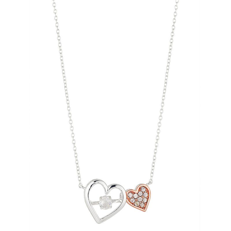 Brilliance Two Tone Dancing Crystal Double Heart Necklace, Womens, Size: 