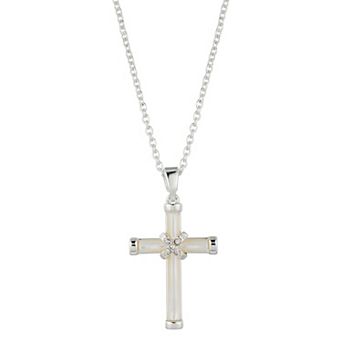 Gratitude & Grace Crystal Mother-of-Pearl Cross Pendant Necklace with Crystals