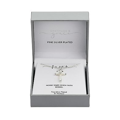Gratitude & Grace Crystal Mother-of-Pearl Cross Pendant Necklace with Crystals