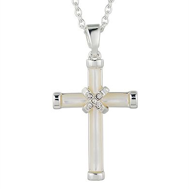 Gratitude & Grace Crystal Mother-of-Pearl Cross Pendant Necklace with Crystals