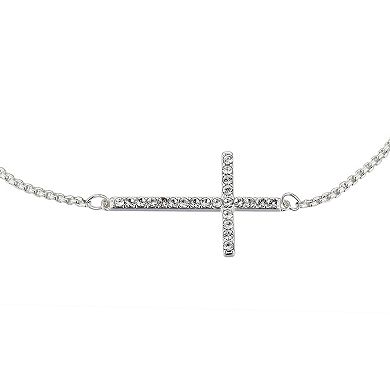 Brilliance Crystal Sideways Cross Bolo Bracelet