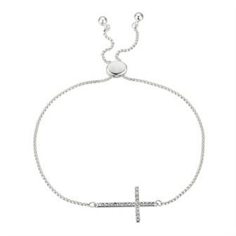 Brilliance Crystal Sideways Cross Bolo Bracelet
