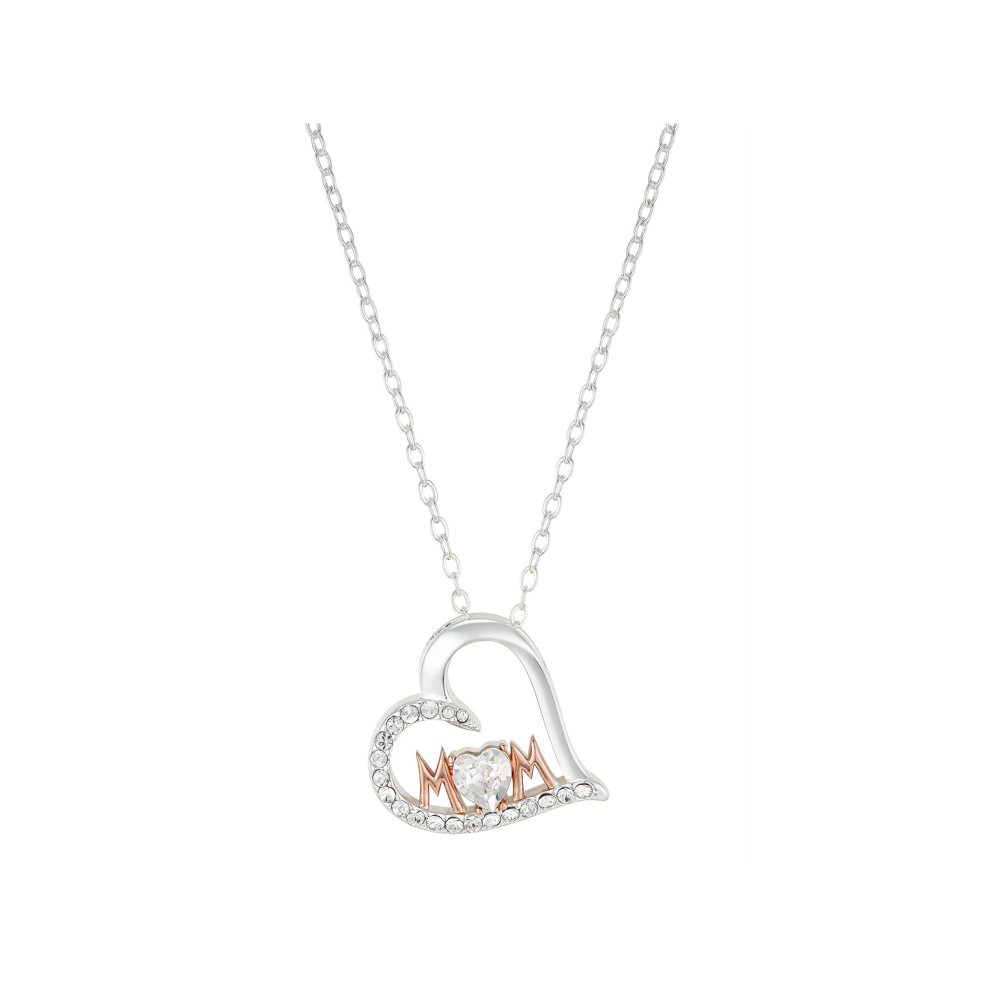Brilliance Crystal Two-Tone Mom Heart Necklace, Womens, Size: 18, T