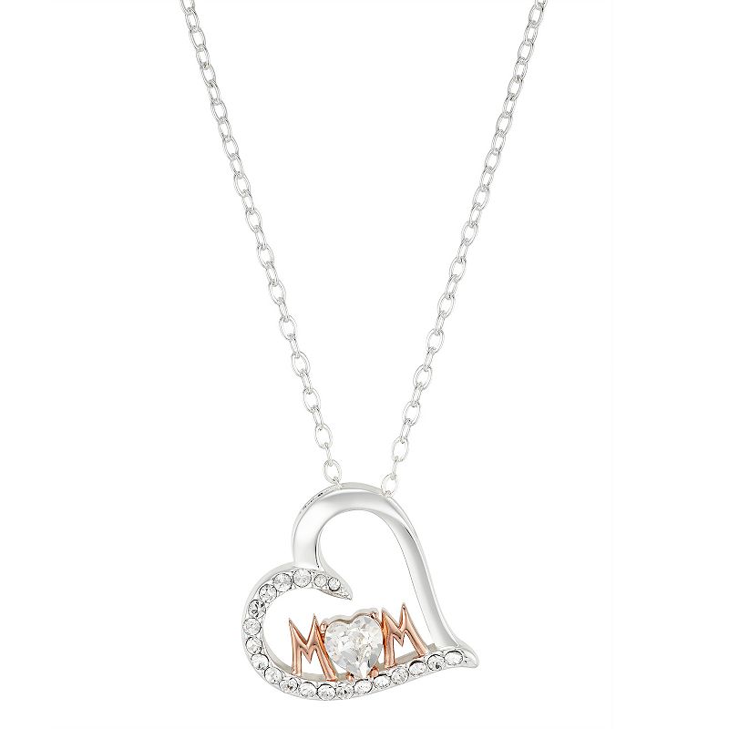 Brilliance Crystal Two-Tone Mom Heart Necklace, Womens, Size: 18, W