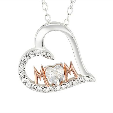 Brilliance Crystal Two-Tone "Mom" Heart Necklace