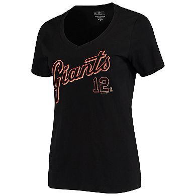 Women's 5th & Ocean by New Era Joe Panik Black San Francisco Giants Script Name and Number V-Neck T-Shirt