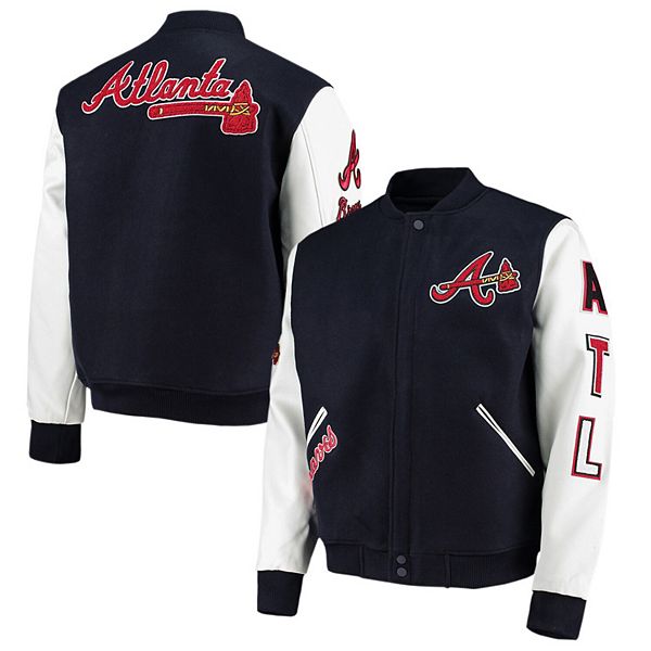 Men's Atlanta Braves Pro Standard Navy Old English Satin Full-Snap Varsity  Jacket