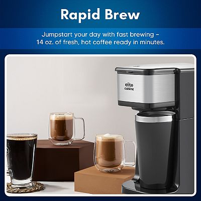 Elite Cuisine Personal Coffee Maker w/ SS Trave l Mug,Black