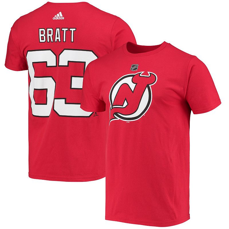 Mens adidas Jesper Bratt Red New Jersey Devils Name and Number T-Shirt, Si