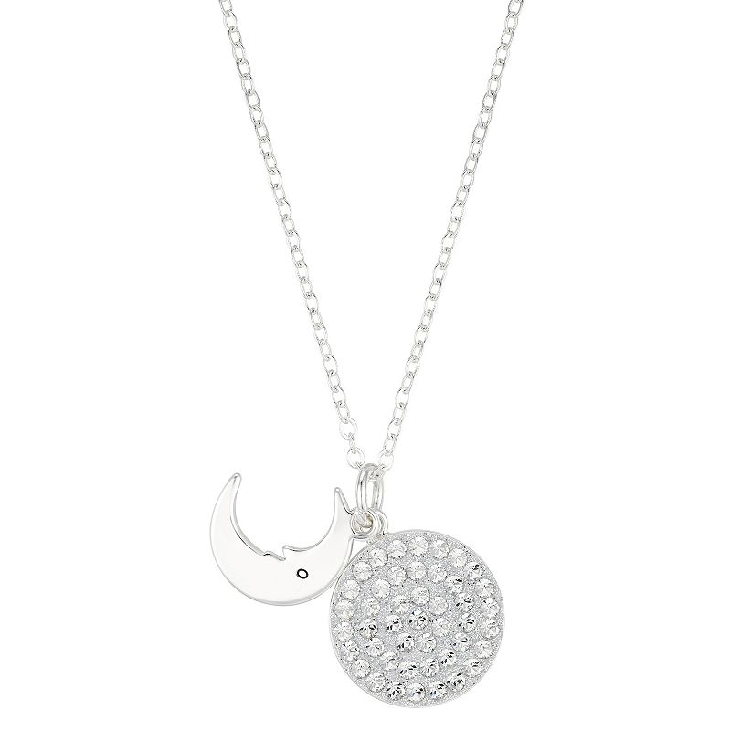 Brilliance Silver Tone Crystal Moon & Disc Necklace, Womens, Size: 18, 