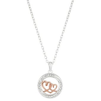 Brilliance Two-Tone "Always Sisters Forever Friends" Crystal Double Heart Round Necklace