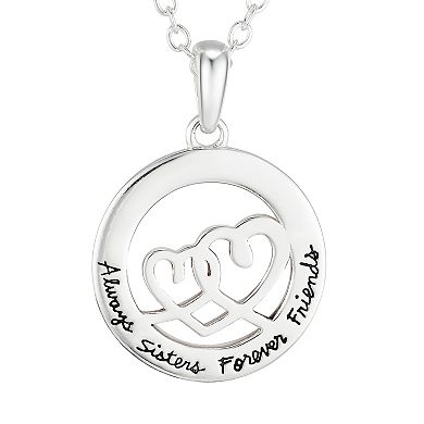 Brilliance Two-Tone "Always Sisters Forever Friends" Crystal Double Heart Round Necklace