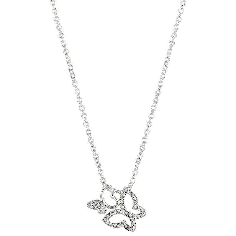 Brilliance Crystal Double Butterfly Necklace, Womens, Size: 18, White
