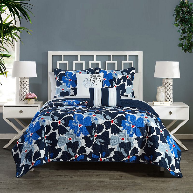 Chic Home Aster 9-Piece Quilt Set with Pillows, Blue, Twin XL