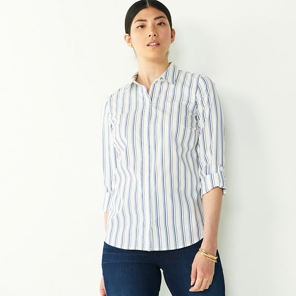 Petite Nine West Long Sleeve Structured Shirt