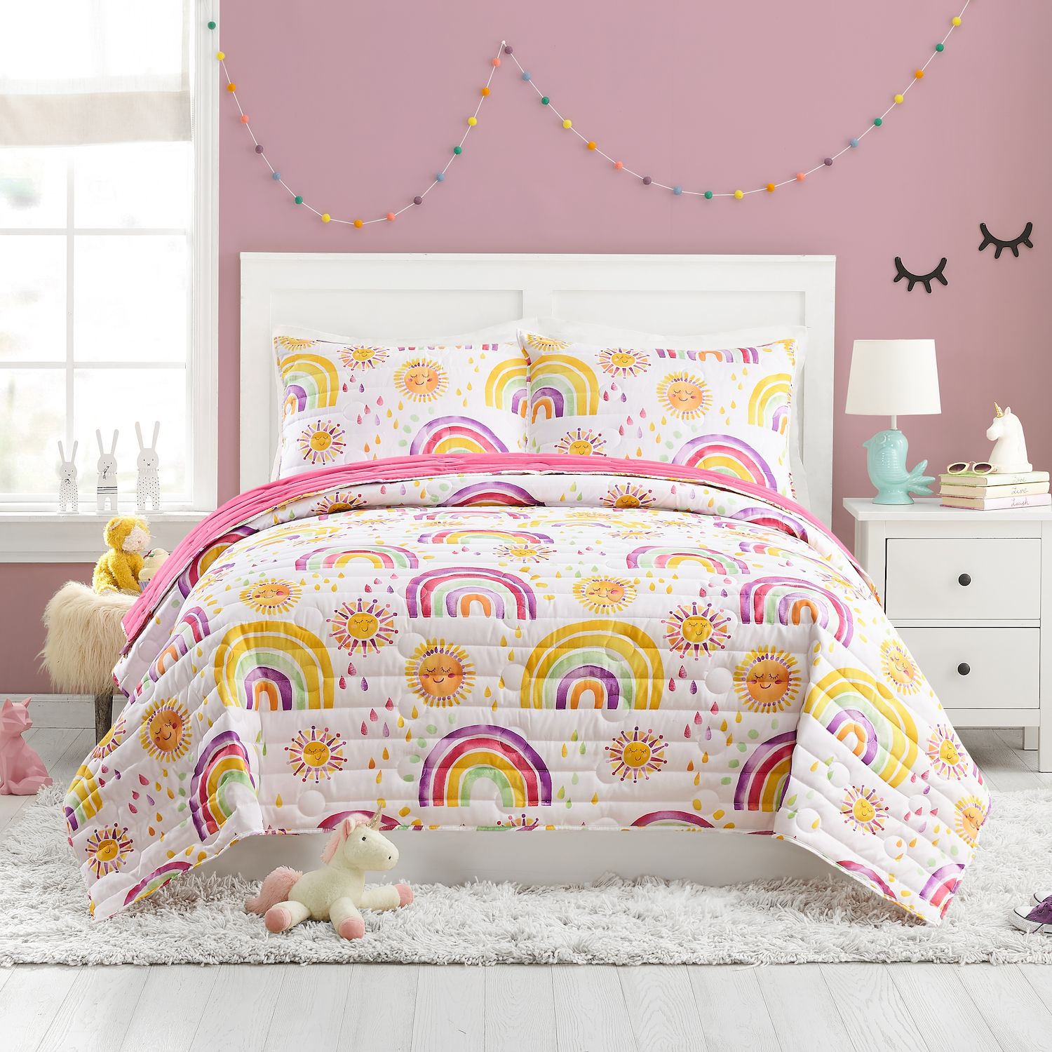 Eddie Bauer Kids' Sunnyvale Rainbow Microfiber Sheet Set, Queen, White