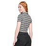 Juniors' SO® Button Front Striped Cropped Polo Shirt