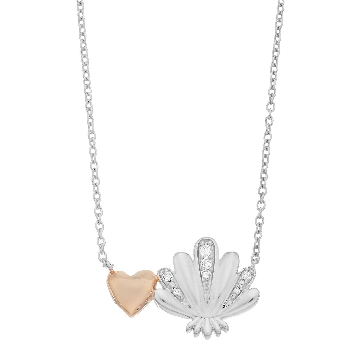 Image for Disney The Little Mermaid Two Tone Sterling Silver Diamond Accent Heart & Shell Necklace at Kohl's.