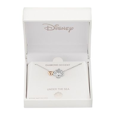 Disney The Little Mermaid Two Tone Sterling Silver Diamond Accent Heart & Shell Necklace