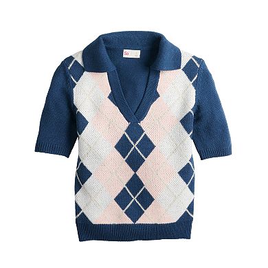 Juniors' SO® Harlequin Polo Sweater