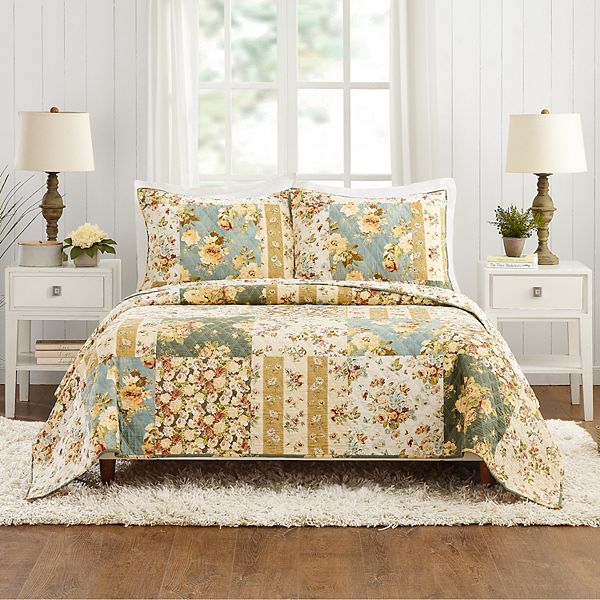 Modern Heirloom Floral Patch Quilt Set with Shams