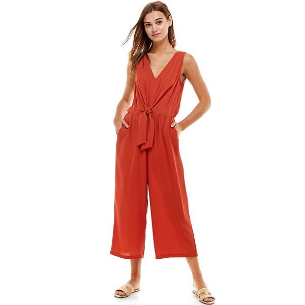 Juniors' As U Wish V-Neck Knotted Front Jumpsuit