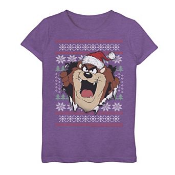 Girls 7-16 Looney Tunes Christmas Sweater Taz Rip Through Graphic Tee