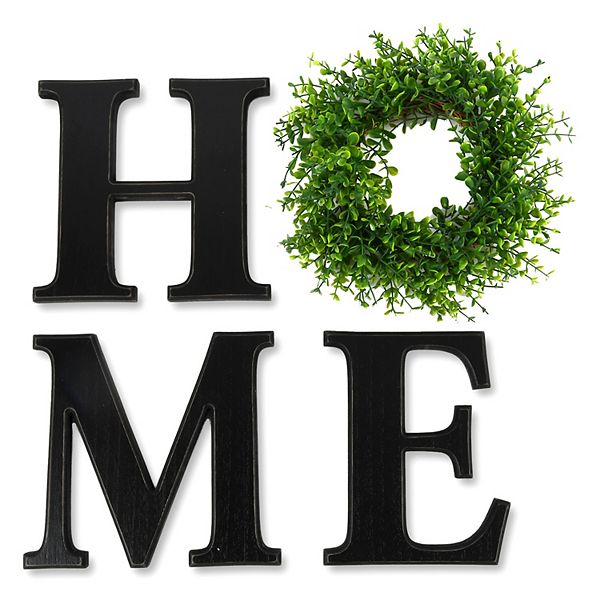 Prinz Cut Home With Faux Greenery Wreath Black - Home Letters Wall Decor With Wreath