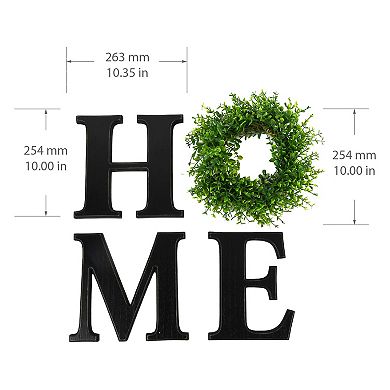 Prinz Die Cut "Home" With Faux Greenery Wreath Black