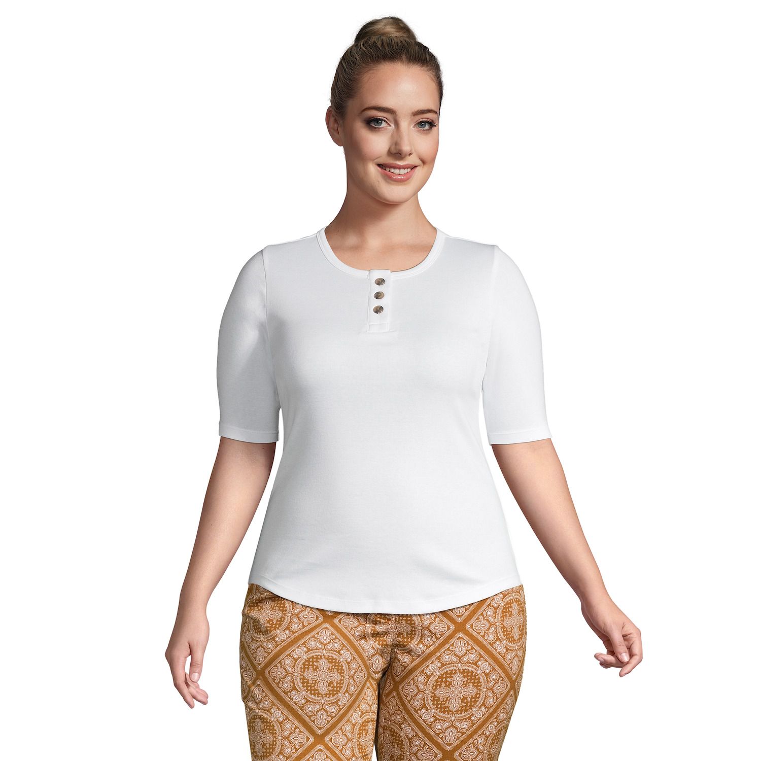 Image for Lands' End Plus Size All Cotton Elbow Sleeve Henley Tee at Kohl's.