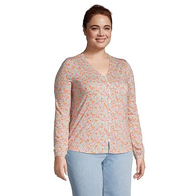 Plus Size Lands' End Long Sleeve V-Neck Button Front Top