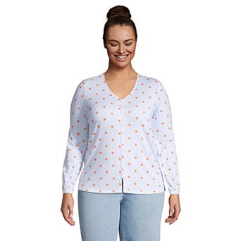 Plus Size Lands' End Long Sleeve V-Neck Button Front Top