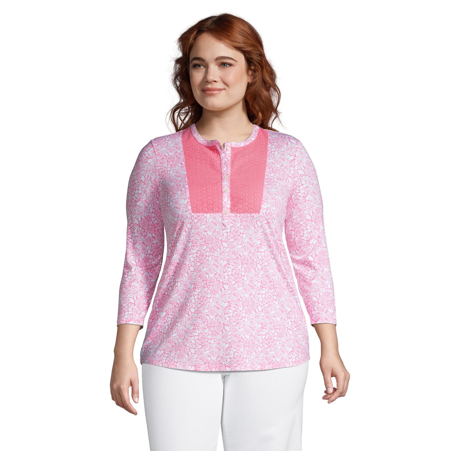 Image for Lands' End Plus Size Eyelet-Inset Henley Tunic at Kohl's.