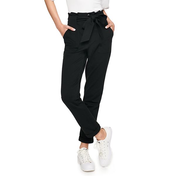 Juniors' SO® Paperbag Belted Knit Pants