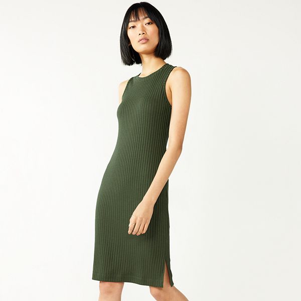 Women's Nine West Rib Crewneck Sleeveless Midi Dress