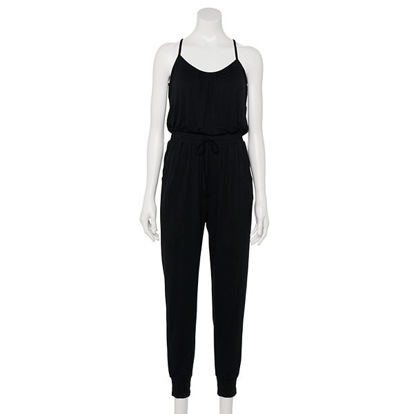 Juniors' Lily Rose Racerback Knit Jogger Jumpsuit