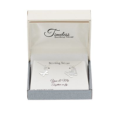 Timeless Sterling Silver "You & Me" Butterfly Necklace Set