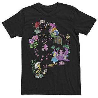 Big & Tall Disney Alice In Wonderland Cheshire Cat Paw Prints Map Tee