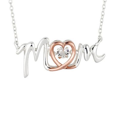 Brilliance Two-Tone "Mom" Heart Crystal Necklace
