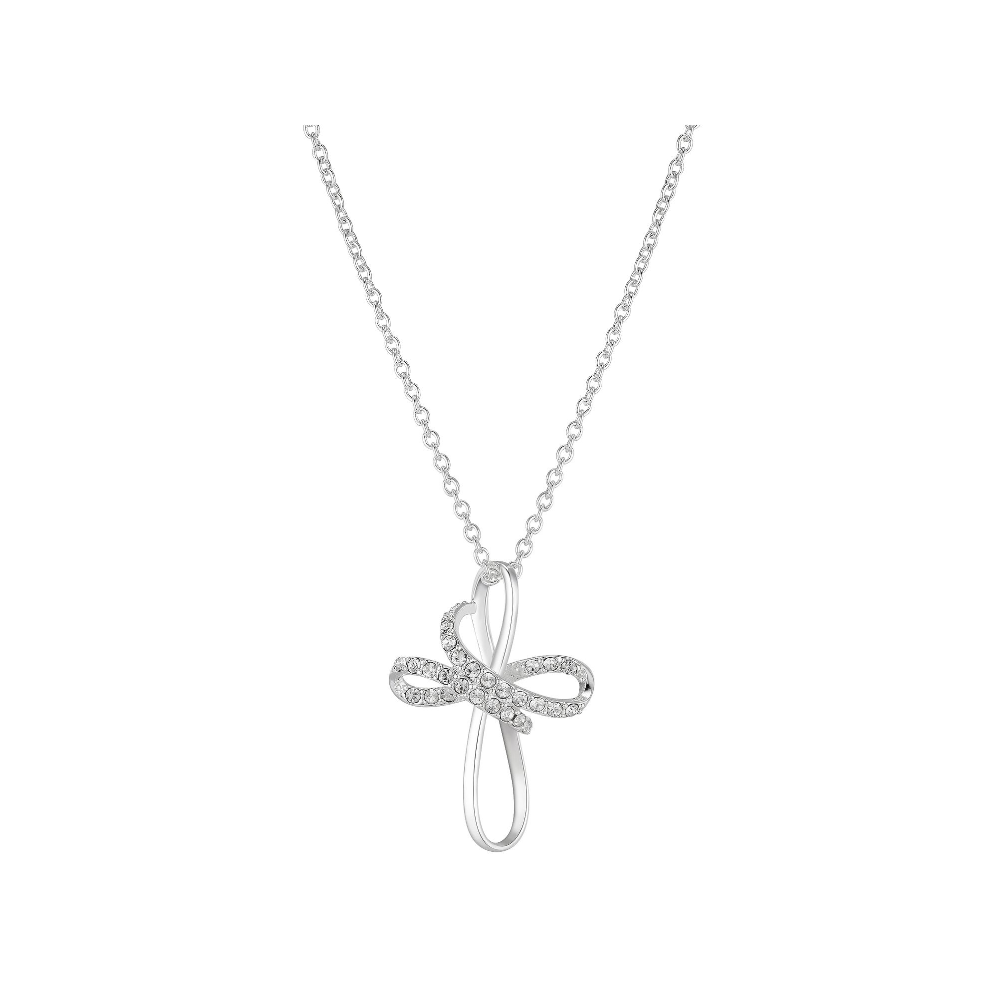 Brilliance Crystal Twist Cross Necklace, Womens, Size: 18, Silver Tone