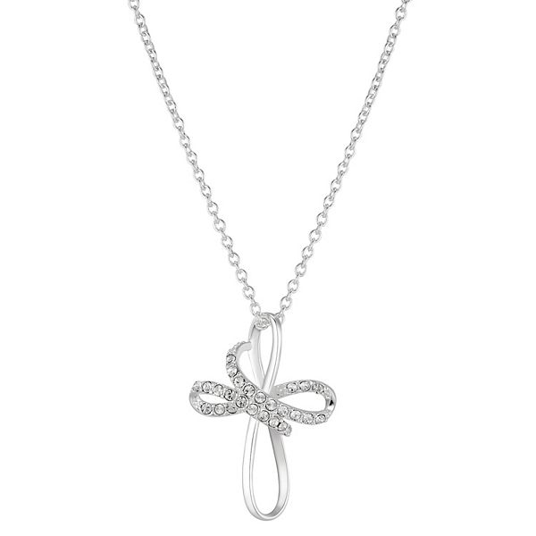 Brilliance Crystal Twist Cross Necklace - Silver Tone
