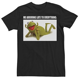 Big & Tall Disney The Muppets Kermit "Me Arriving Late To Everything" Meme Tee