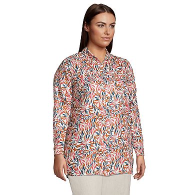 Plus Size Lands' End Linen Button Front Utility Tunic Top