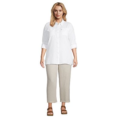 Plus Size Lands' End Linen Button Front Utility Tunic Top