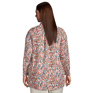 Plus Size Lands' End Linen Button Front Utility Tunic Top